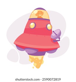 Alien Character Fly in Ufo Shuttle Vector Illustration