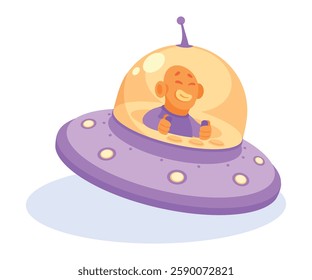 Alien Character Fly in Ufo Shuttle Vector Illustration