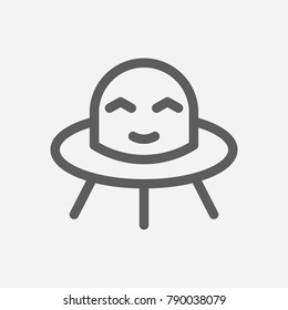 Alien character mascot icon line symbol. Isolated vector illustration of flying saucer sign concept for your web site mobile app logo UI design.