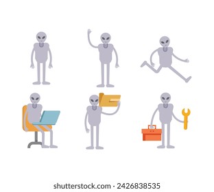 alien character in various poses vector illustration