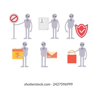 alien character in various poses vector illustration
