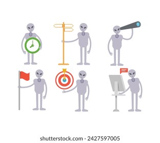 alien character in various poses vector illustration