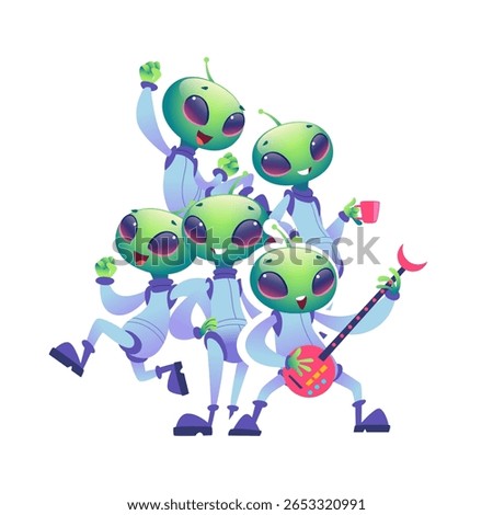 Alien characters. group of funny characters aliens with guitar