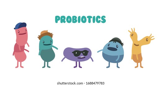 alien characters of probiotics, bacteria monsters.