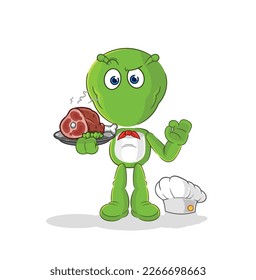 the alien chef with meat mascot. cartoon vector