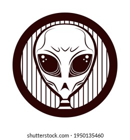 alien in a circle. Monochromic vector image in vintage style