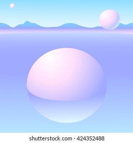 An alien civilization arrived on Earth. UFO in the form of white balls land on the water.