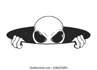 alien climbs out of a space hole