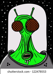 alien close-up with glass helmet and space suit