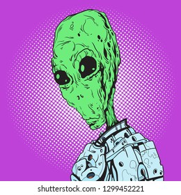 Alien closeup. Vector illustration. Pop art retro comic book style