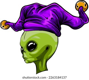 alien clown face vector icon, Halloween funster character.