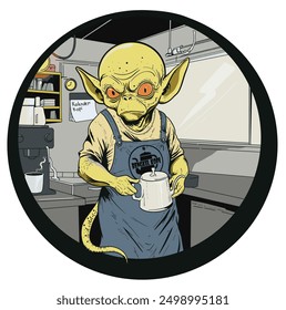 Alien coffee  Brewer, Digital Illustration, 