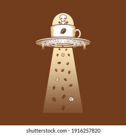 Alien coffee invasion funny graphic illustration vector art t-shirt design