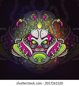 The alien colored steam punk esport logo design of illustration