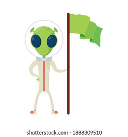 alien comic character with flag isolated icon vector illustration design