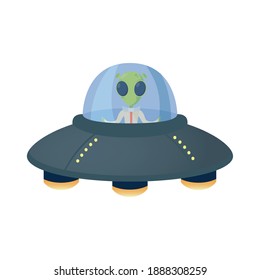 carácter cómico alienígena en ufo diseño de ilustración vectorial de icono aislado