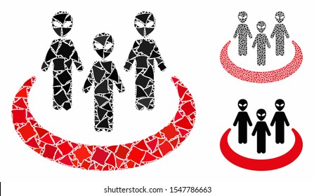 Alien community mosaic of tuberous items in various sizes and color tinges, based on alien community icon. Vector tuberous pieces are united into collage.