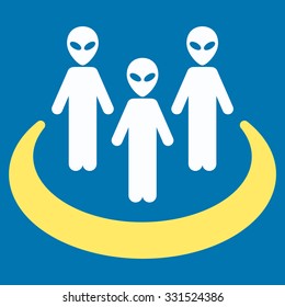 Alien Community vector icon. Style is flat bicolor yellow and white symbol, rounded angles, blue background.