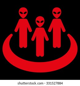 Alien Community vector icon. Style is flat red symbol, rounded angles, black background.