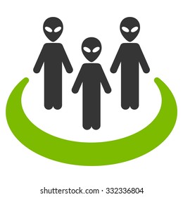 Alien Community vector icon. Style is flat bicolor eco green and gray symbol, rounded angles, white background.