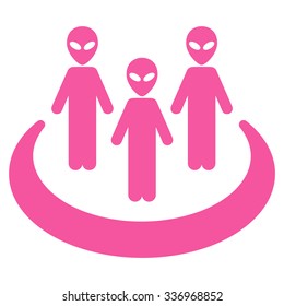 Alien Community vector icon. Style is flat pink symbol, rounded angles, white background.