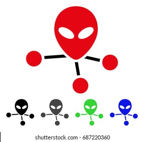 Alien Connections flat vector pictogram. Colored alien connections gray, black, blue, green icon versions. Flat icon style for web design.