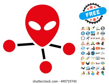 Alien Connections icon with 2017 year bonus vector design elements. Collection style is flat symbols, white background.