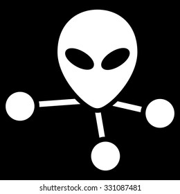 Alien Connections vector icon. Style is flat white symbol, rounded angles, black background.