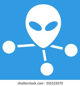 Alien Connections vector icon. Style is flat white symbol, rounded angles, blue background.