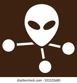 Alien Connections vector icon. Style is flat white symbol, rounded angles, brown background.