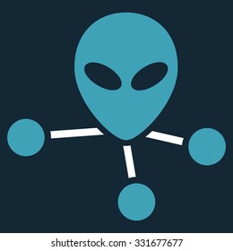 Alien Connections vector icon. Style is flat bicolor blue and white symbol, rounded angles, dark blue background.