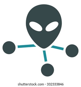 Alien Connections vector icon. Style is flat bicolor soft blue symbol, rounded angles, white background.
