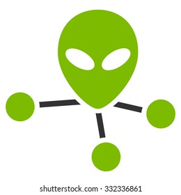 Alien Connections vector icon. Style is flat bicolor eco green and gray symbol, rounded angles, white background.