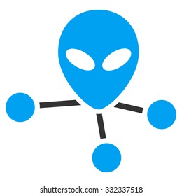 Alien Connections vector icon. Style is flat bicolor blue and gray symbol, rounded angles, white background.