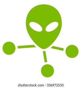 Alien Connections vector icon. Style is flat eco green symbol, rounded angles, white background.
