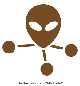 Alien Connections vector icon. Style is flat brown symbol, rounded angles, white background.