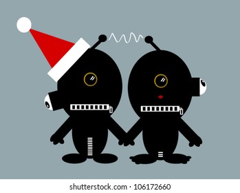 alien couple with santa hat