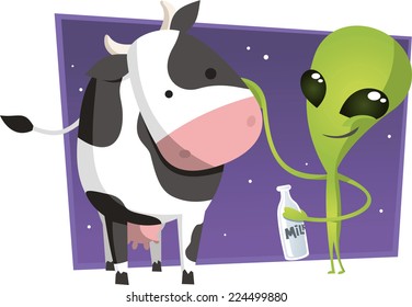 Alien And Cow Cartoon