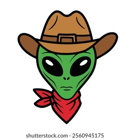 Alien Cowboy with Hat and Bandana Illustration