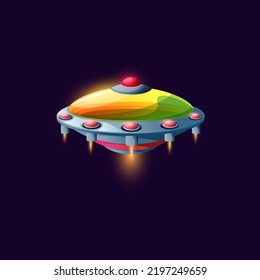 Alien craft cartoon spacecraft isolated ufo saucer ship icon. Vector cosmos galaxy invader spaceship, ui game animation design element, satellite. Spaceship extraterrestrial station, futuristic object