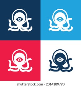 Alien Creature blue and red four color minimal icon set