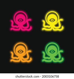 Alien Creature cuatro colores brillante neón vectorial icono