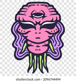 Alien Creature Humanoid Design Alien Cartoon Artwork Gut für T-Shirt Design Logo und alles