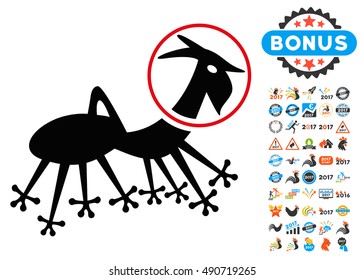 Alien Creature icon with 2017 year bonus vector pictograms. Design style is flat symbols, white background.