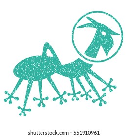 Alien Creature Skafandr grainy textured icon for overlay watermark stamps. Flat symbol with scratched texture. Dotted vector cyan ink rubber seal stamp with grunge design on a white background.