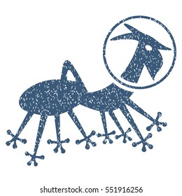 Alien Creature Skafandr grainy textured icon for overlay watermark stamps. Flat symbol with dirty texture. Dotted vector blue ink rubber seal stamp with grunge design on a white background.