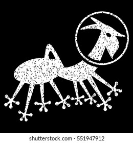 Alien Creature Skafandr grainy textured icon for overlay watermark stamps. Flat symbol with unclean texture. Dotted vector white ink rubber seal stamp with grunge design on a black background.