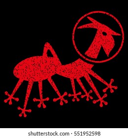 Alien Creature Skafandr grainy textured icon for overlay watermark stamps. Flat symbol with unclean texture. Dotted vector red ink rubber seal stamp with grunge design on a black background.