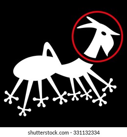 Alien Creature Skafandr vector icon. Style is flat bicolor red and white symbol, rounded angles, black background.