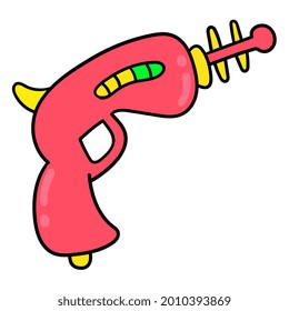 alien creature toy gun. cartoon emoticon. doodle icon drawing, vector illustration